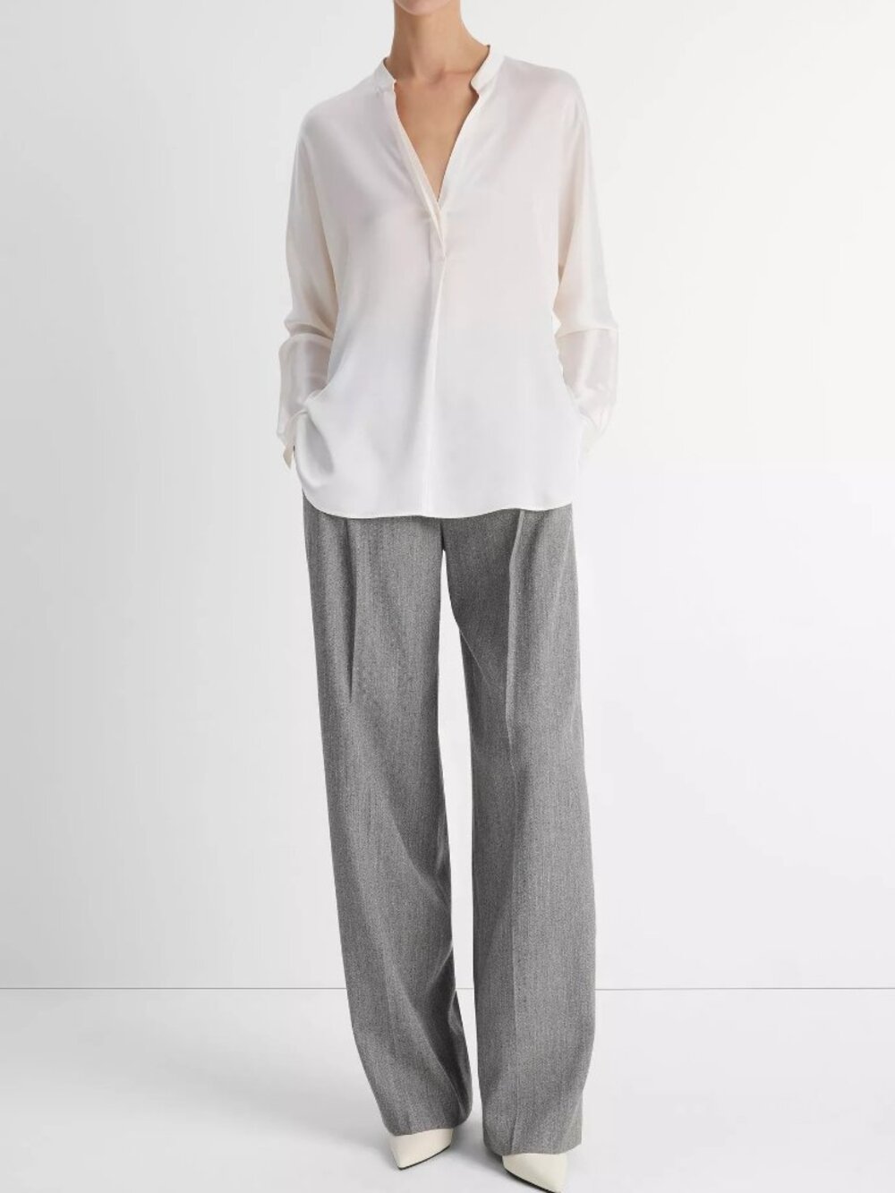 Vince Silk Band-Collar Blouse